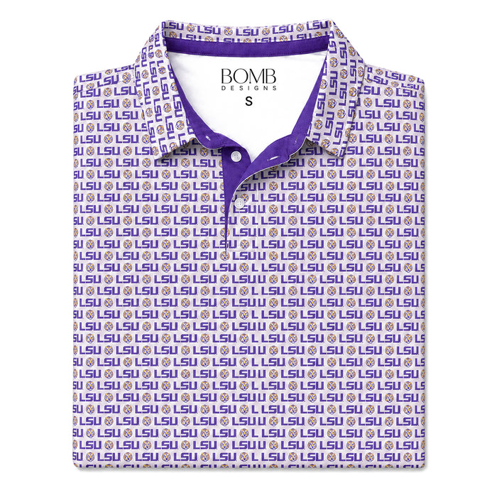 LSU Tigers Bomb Designs Tiger Head Primary Logo Pattern Performance Polo - Lavender