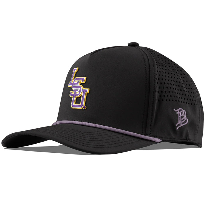 LSU Tigers Branded Bills Interlock Perforated Performance Curved 5-Panel Rope Hat - Black w/ Purple Rope