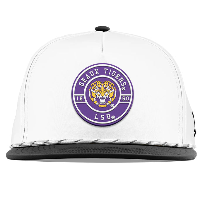 LSU Tigers Branded Bills "Geaux Tigers" Perforated Performance Flat 5-Panel Rope Hat - White / Black