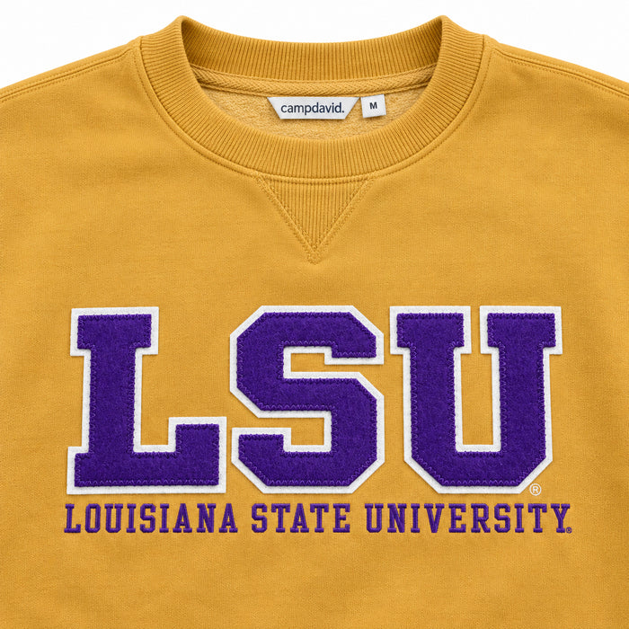 LSU Tigers Camp David LSU Athletic Block Applique Fleece Crewneck - Faded Gold