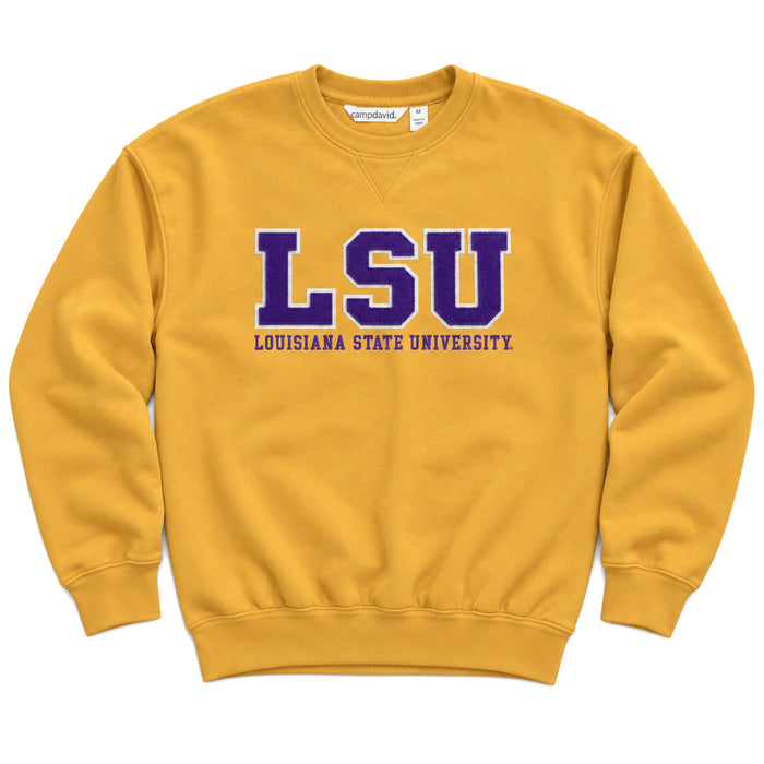 LSU Tigers Camp David LSU Athletic Block Applique Fleece Crewneck - Faded Gold