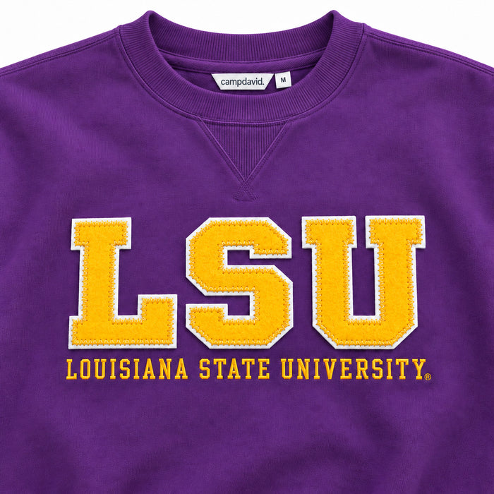 LSU Tigers Camp David LSU Athletic Block Applique Fleece Crewneck - Purple