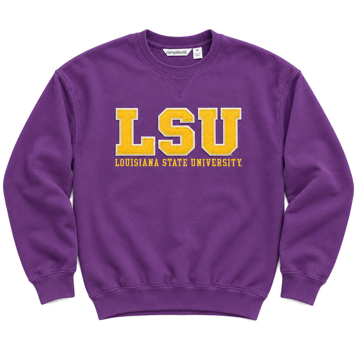 LSU Tigers Camp David LSU Athletic Block Applique Fleece Crewneck - Purple
