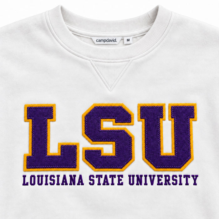 LSU Tigers Camp David LSU Athletic Block Applique Fleece Crewneck - White