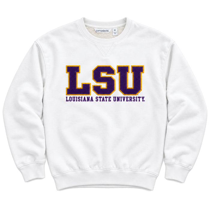 LSU Tigers Camp David LSU Athletic Block Applique Fleece Crewneck - White