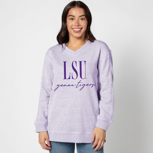 Chicka-d NCAA LSU Tigers Women's Corded Crew Sweatshirt - Soft 100% Cotton Pullover With Officially Licensed Print