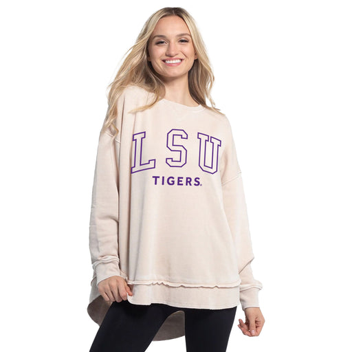 LSU Tigers Chicka-d  Economics Burnout Campus Pullover Hi-lo Sweatshirt - Oatmeal