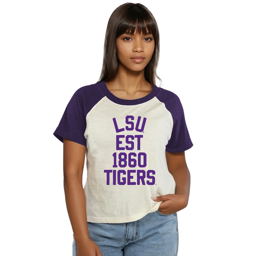 LSU Tigers Chicka-d Book Club Kick Off Raglan T-Shirt - Purple / Cream