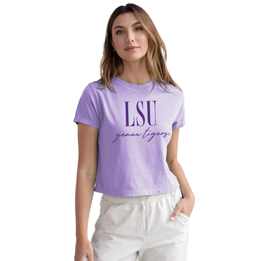 LSU Tigers Chicka-d Classic Over Script Montauk Crop T-Shirt - Orchid