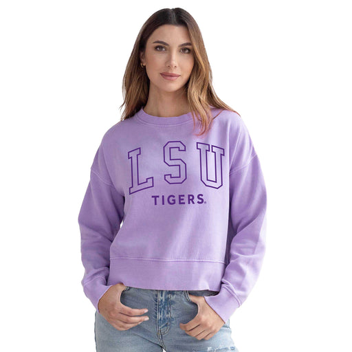 LSU Tigers Chicka-d Economics Malibu Crop Crewneck Sweatshirt  - Orchid