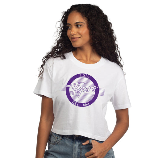 LSU Tigers Chicka-d Head Coach Sweet Tee Crop T-Shirt - White