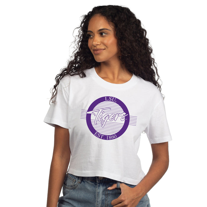 LSU Tigers Chicka-d Head Coach Sweet Tee Crop T-Shirt - White