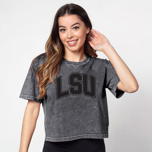 LSU Tigers Chicka-d LSU Outline Short 'N Sweet Crop T-Shirt - Graphite