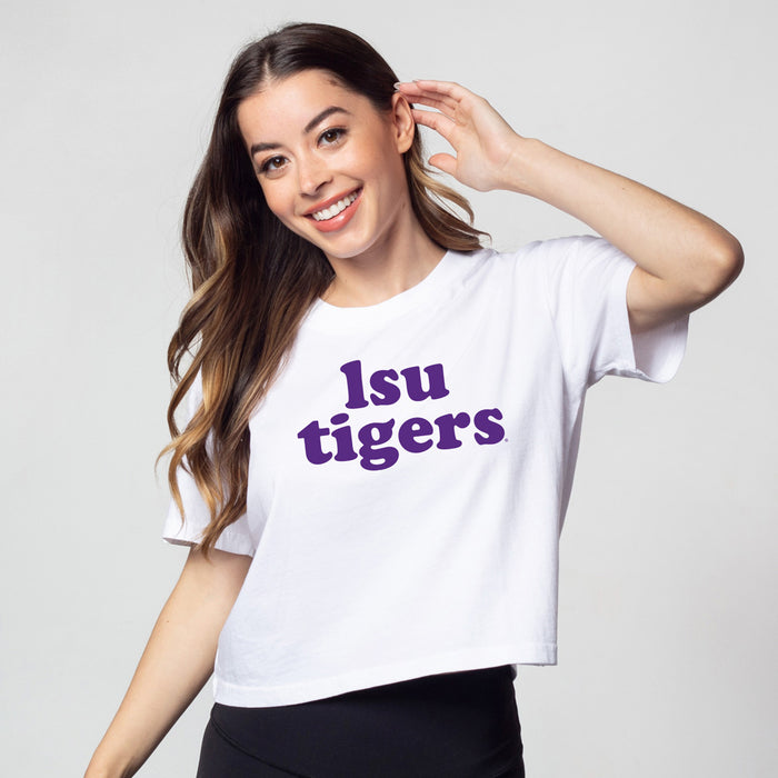 LSU Tigers Chicka-d Retro Short 'N Sweet Crop T-Shirt - White