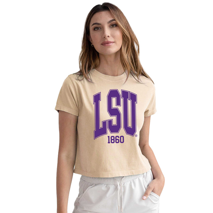 LSU Tigers Chicka-d Senior Arched 1860 Montauk Crop T-Shirt - Sand