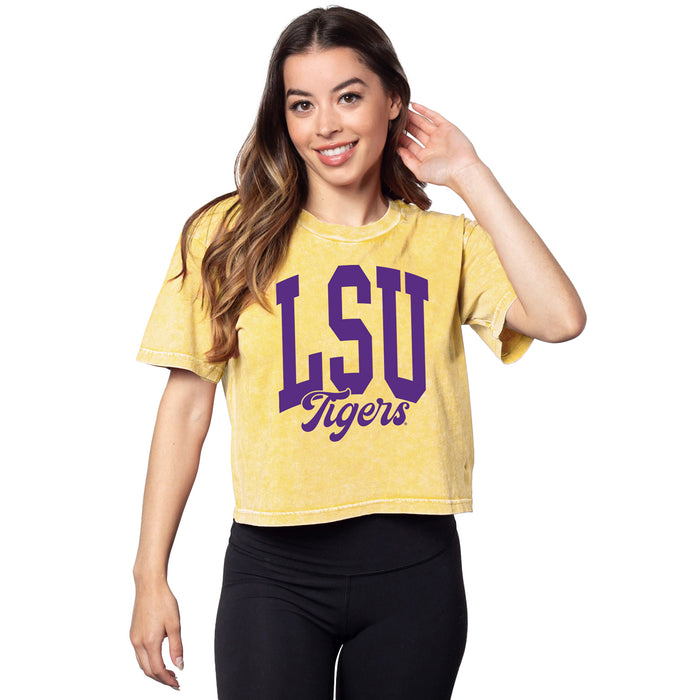 LSU Tigers Chicka-d Strike Through Short 'N Sweet Crop T-Shirt - Sunflower