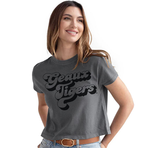 LSU Tigers Chicka-d Vintage Concert Montauk Crop T-Shirt - Smoke