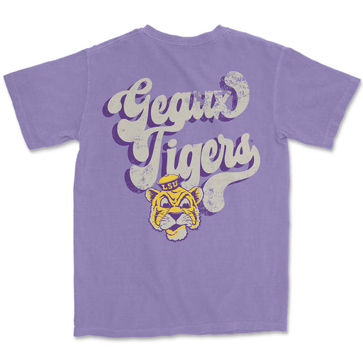 LSU Tigers Beanie Mike Chunk Script Garment Dyed  T-Shirt - Violet
