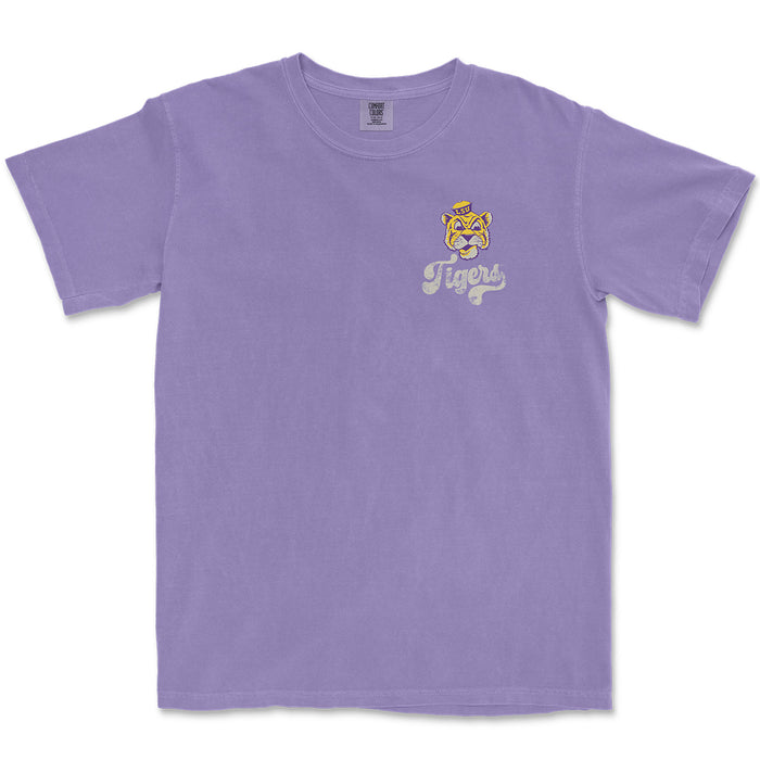 LSU Tigers Beanie Mike Chunk Script Garment Dyed  T-Shirt - Violet