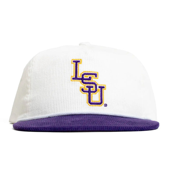 LSU Tigers Concho Skip Interlock Corduroy Five-Panel Rope Hat - White / Purple