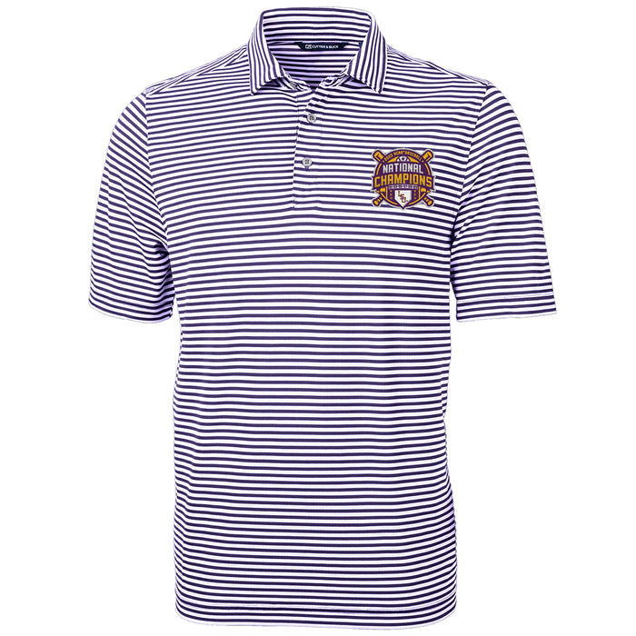 LSU Tigers Cutter & Buck Baseball National Champion Eco Pique Stripe Recycled Polo - Purple
