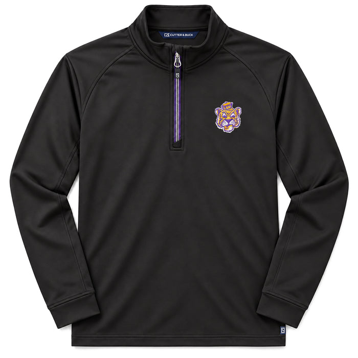 LSU Tigers Cutter & Buck Beanie Mike Adapt Recycled Soft Knit Stretch 1/4 Zip Pullover - Black