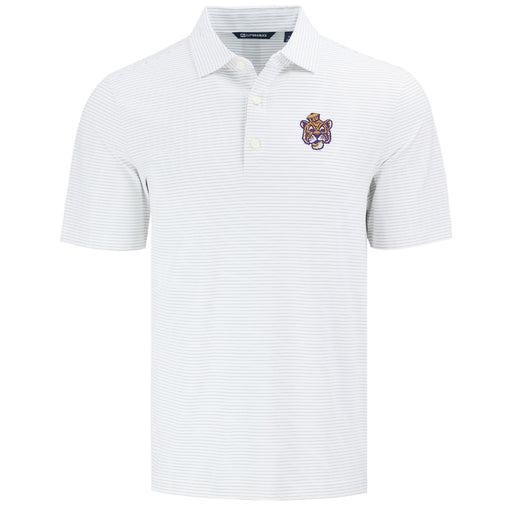 LSU Tigers Cutter & Buck Beanie Mike Fine Line Striped Performance Polo - White / Polished