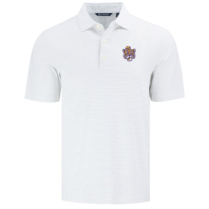 LSU Tigers Cutter & Buck Beanie Mike Fine Line Striped Performance Polo - White / Polished
