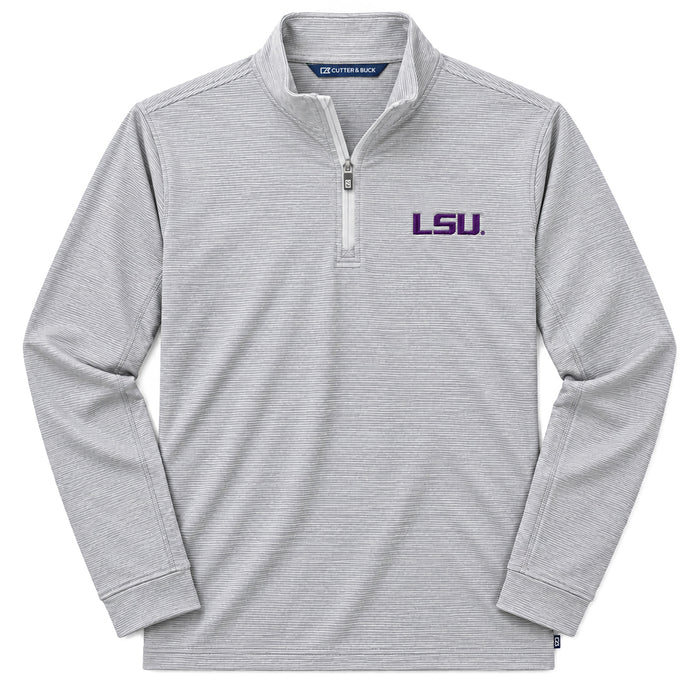LSU Tigers Cutter & Buck Primary Adapt Recycled Soft Knit Stripe 1/4 Zip Pullover - Polished Grey