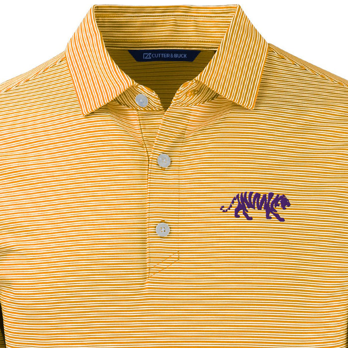 LSU Tigers Cutter & Buck Silhouette Tiger Forge Eco Double Stripe Stretch Recycled Polo - Gold / White