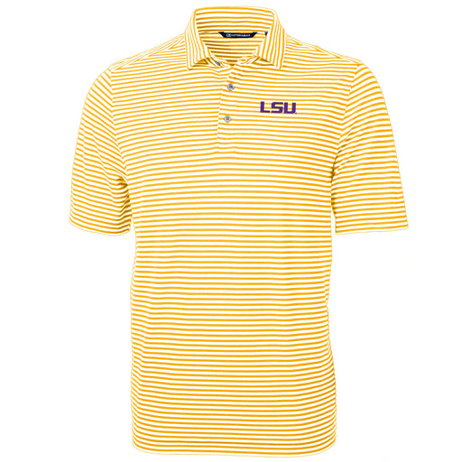LSU Tigers Cutter & Buck Virtue Eco Pique Stripe Recycled Polo - Gold