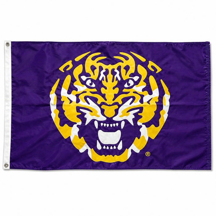 LSU Tigers Deluxe Embroidered Sewn Applique Tiger Head 3' x 5' Flag - Purple