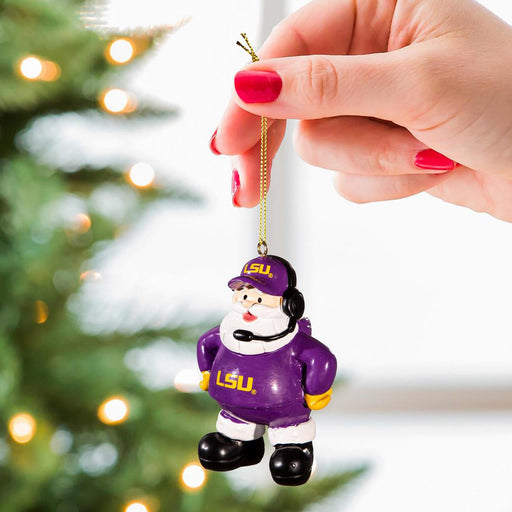 LSU Tigers Evergreen Coach Santa Christmas Tree Ornament
