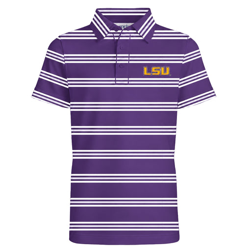 LSU Tigers Garb Kellan Striped Performance Kids Polo - White / Purple