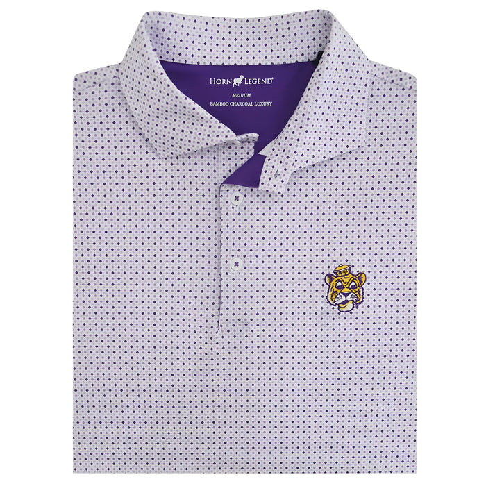 LSU Tigers Horn Legend Beanie Mike 55 Diamond Stretch Polo - White / Purple / Lavender