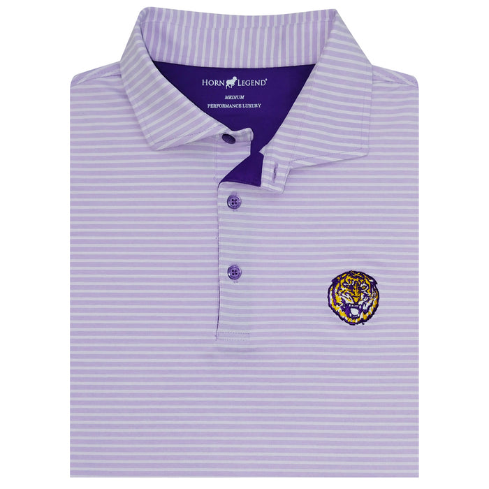 LSU Tigers Horn Legend Round Vault Heather Stripe Stretch Polo - Lavender / Purple