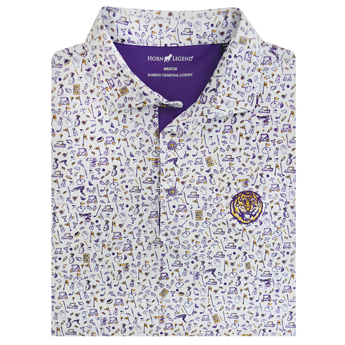 LSU Tigers Horn Legend Round Vault Mulligan Stretch Polo - White / Purple / Lavender
