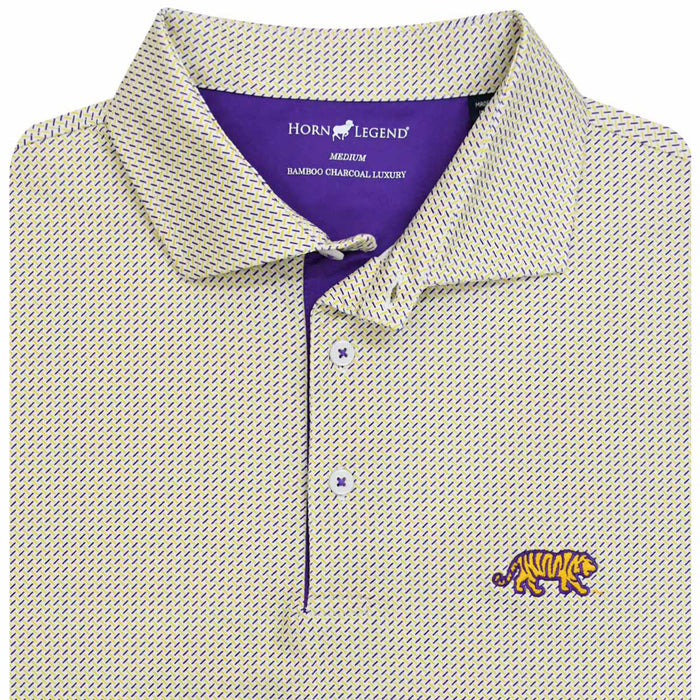 LSU Tigers Horn Legend Silhouette Crossways Performance Stretch Polo -  White / Gold / Purple