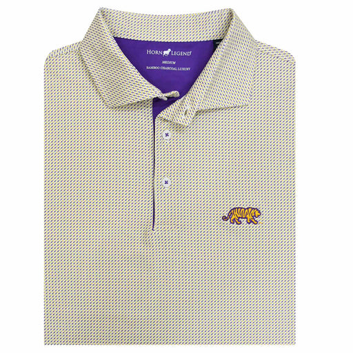 LSU Tigers Horn Legend Silhouette Crossways Performance Stretch Polo -  White / Gold / Purple