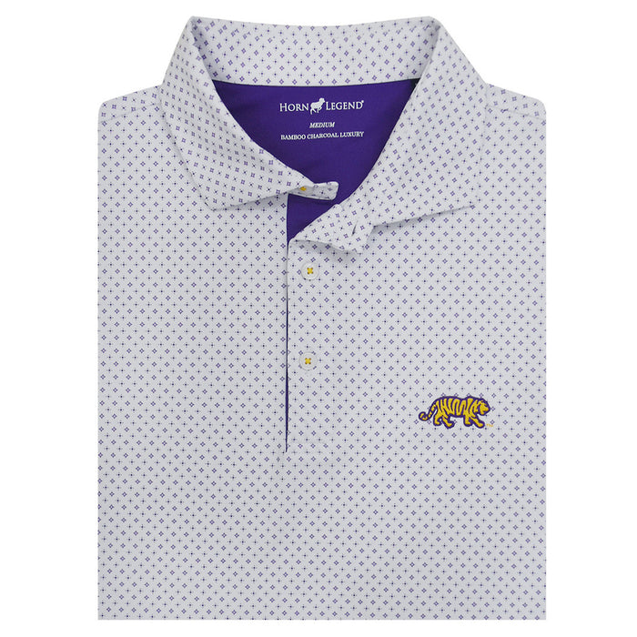 LSU Tigers Horn Legend Silhouette Kaleidoscope Stretch Polo -  White / Lavender / Purple
