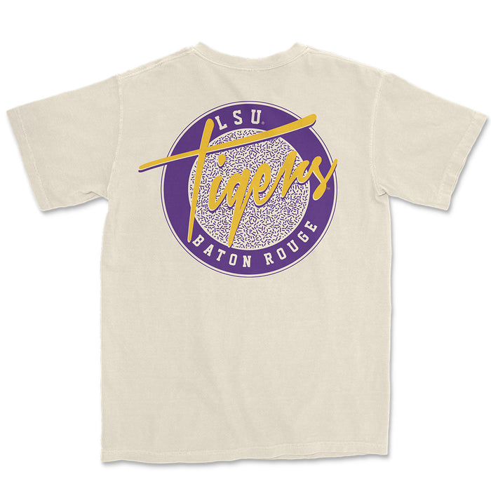 LSU Tigers Image One 90's Circle Throwback Garment Dyed T-Shirt - Ivory
