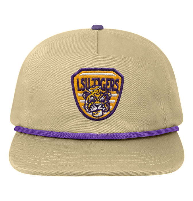 LSU Tigers Image One Beanie Mike Lines Felt Badge Five Panel Snapback Pigment Dyed Rope Hat - Natural