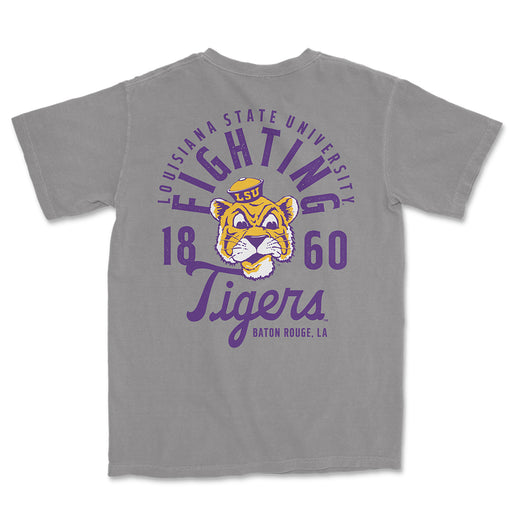 LSU Tigers Image One Beanie Mike Mascot Overlay Garment Dyed T-Shirt - Grey