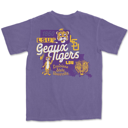 LSU Tigers Image One Beanie Mike Vintage State Garment Dyed T-Shirt - Grape