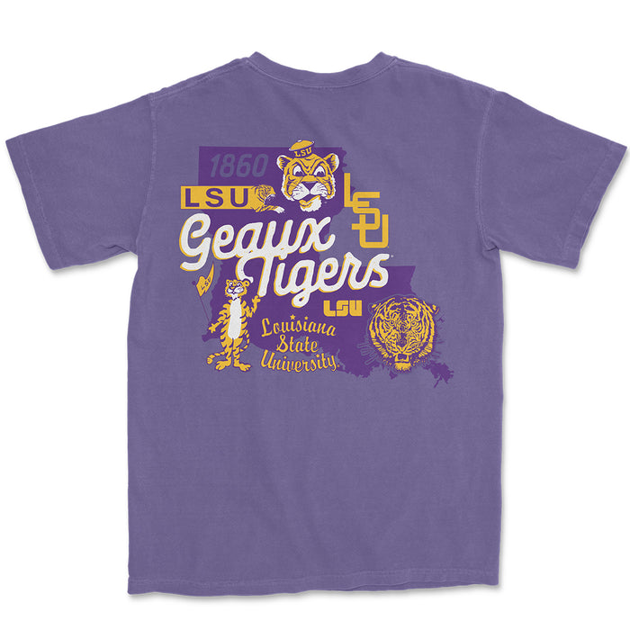 LSU Tigers Image One Beanie Mike Vintage State Garment Dyed T-Shirt - Grape