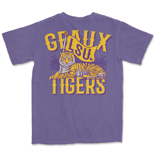 LSU Tigers Image One Geaux Tigers Cradle Flag Garment Dyed T-Shirt - Grape