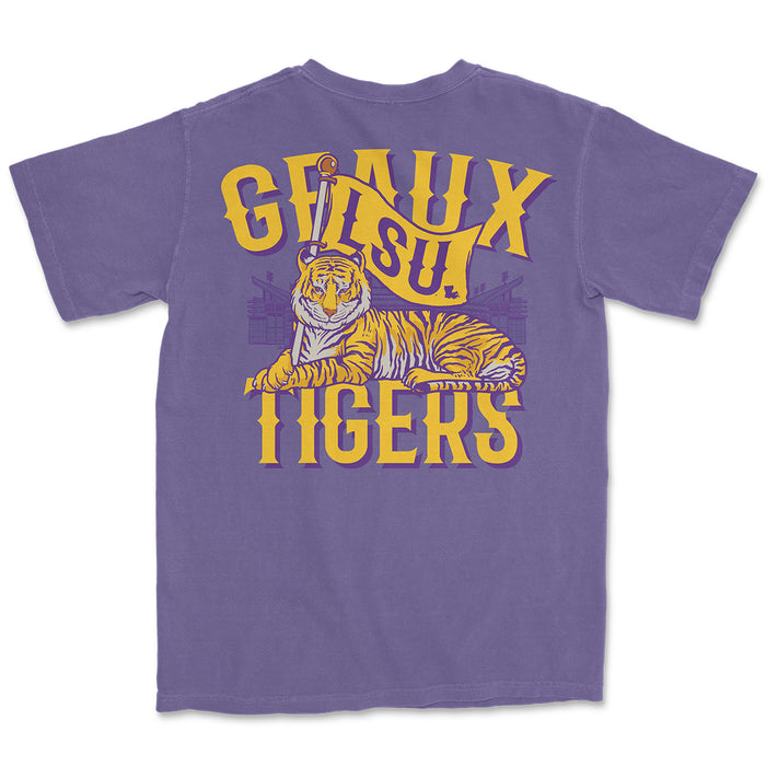 LSU Tigers Image One Geaux Tigers Cradle Flag Garment Dyed T-Shirt - Grape