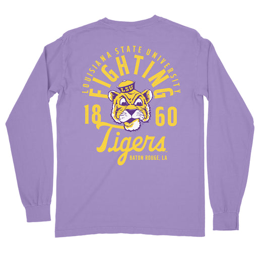LSU Tigers Image One Mascot Overlay Garment Dyed Long Sleeve T-Shirt - Violet
