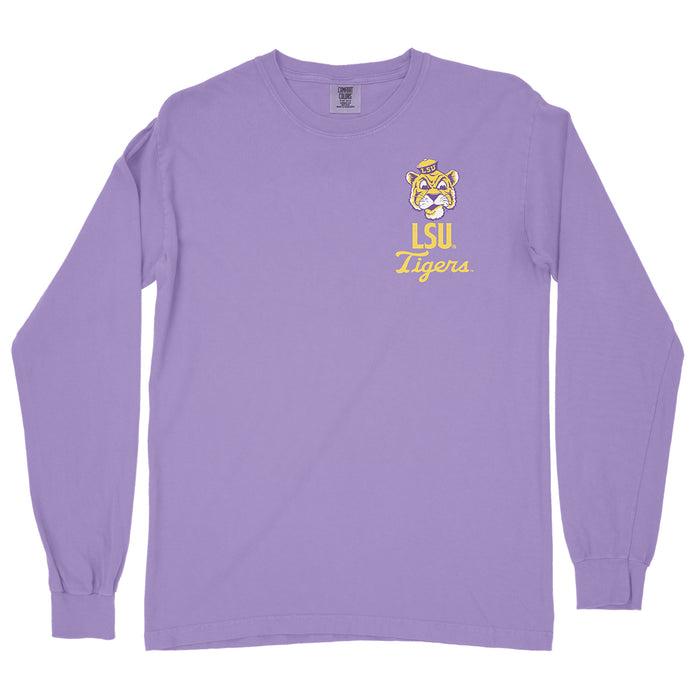 LSU Tigers Image One Mascot Overlay Garment Dyed Long Sleeve T-Shirt - Violet