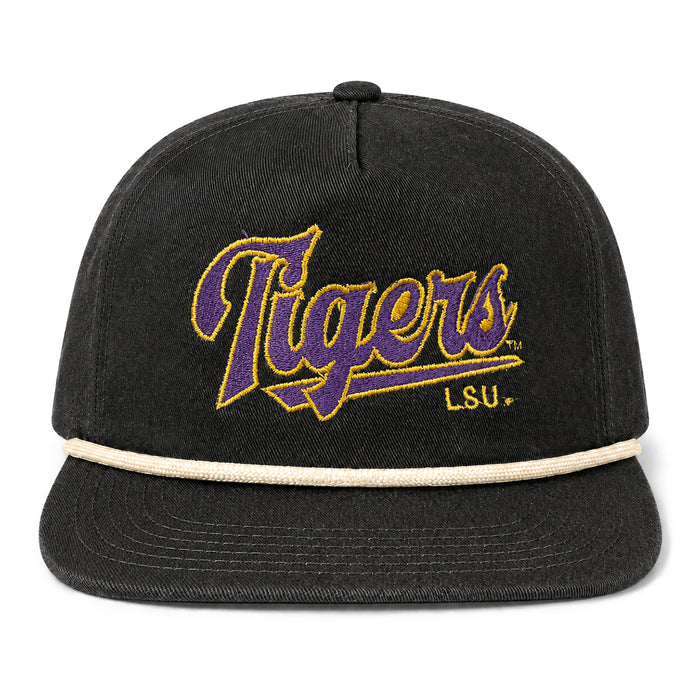 LSU Tigers Image One Script Thin Block Five Panel Snapback Pigment Dyed Rope Hat - Black
